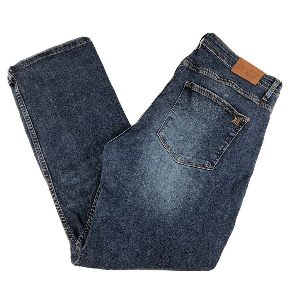 RYE Straight Leg Men's Stretch Denim Jeans Size 38x30 Dark Wash‎